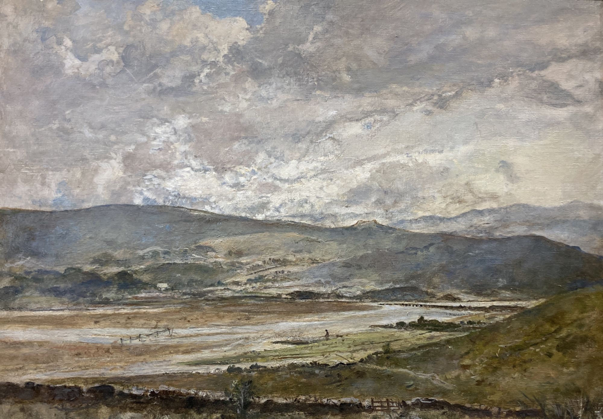 Oliver Hall (1869-1957), oil on canvas, Duddon Sands from Kirkby Moor, 1953, 56 x 76cm sold with a copy of the 1969 Jubilee Exhibition